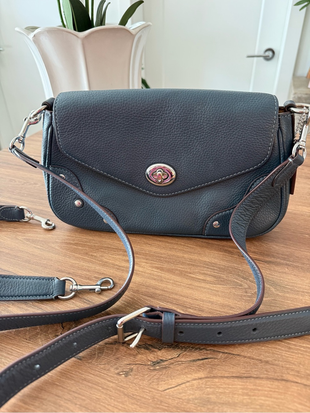 COACH Millie Shoulder Bag – Denim Blue Pebble Leather – CE634 – Like New